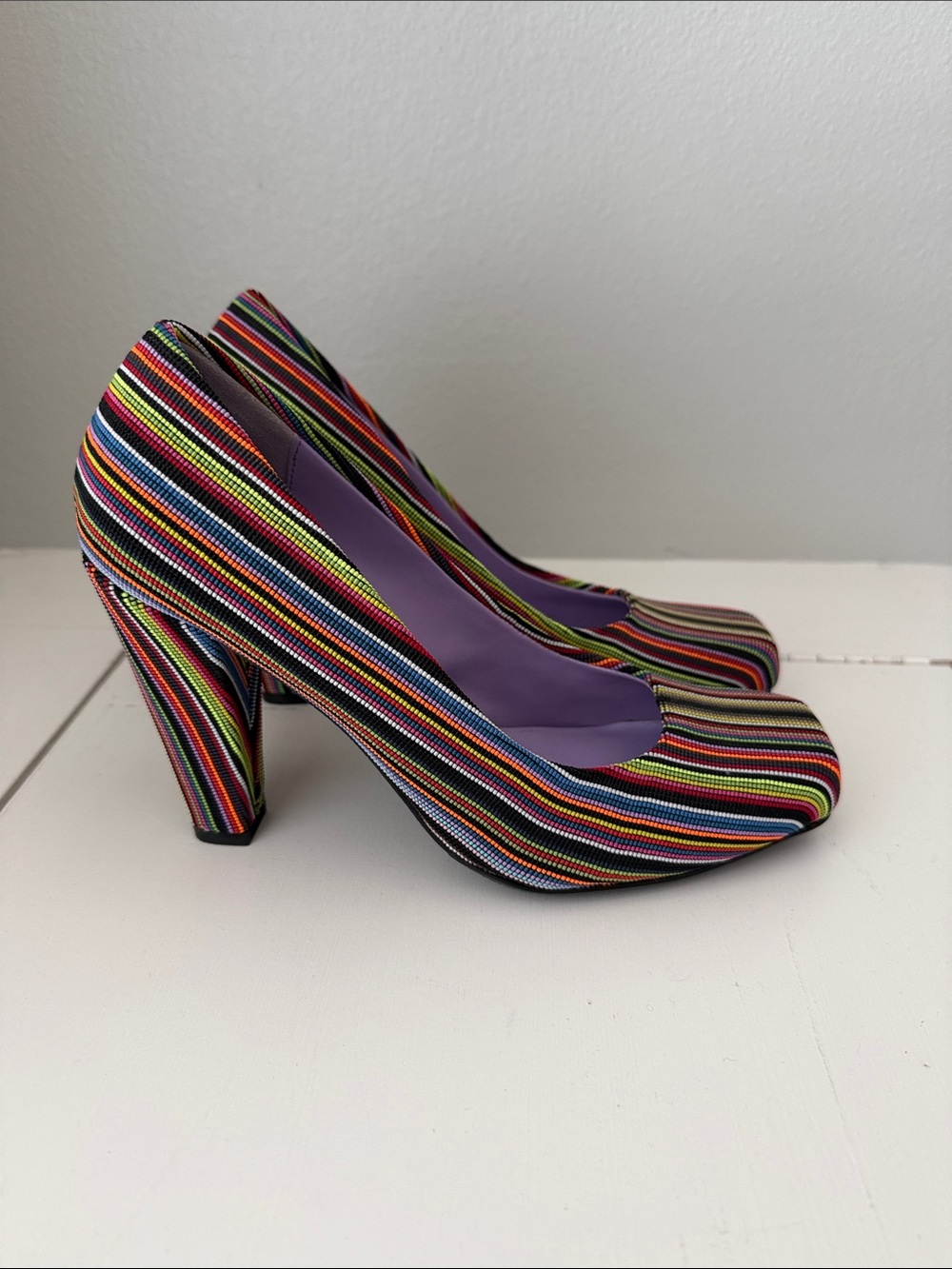 RARE United Nude Multicolor Striped Square-Toe Block Heels